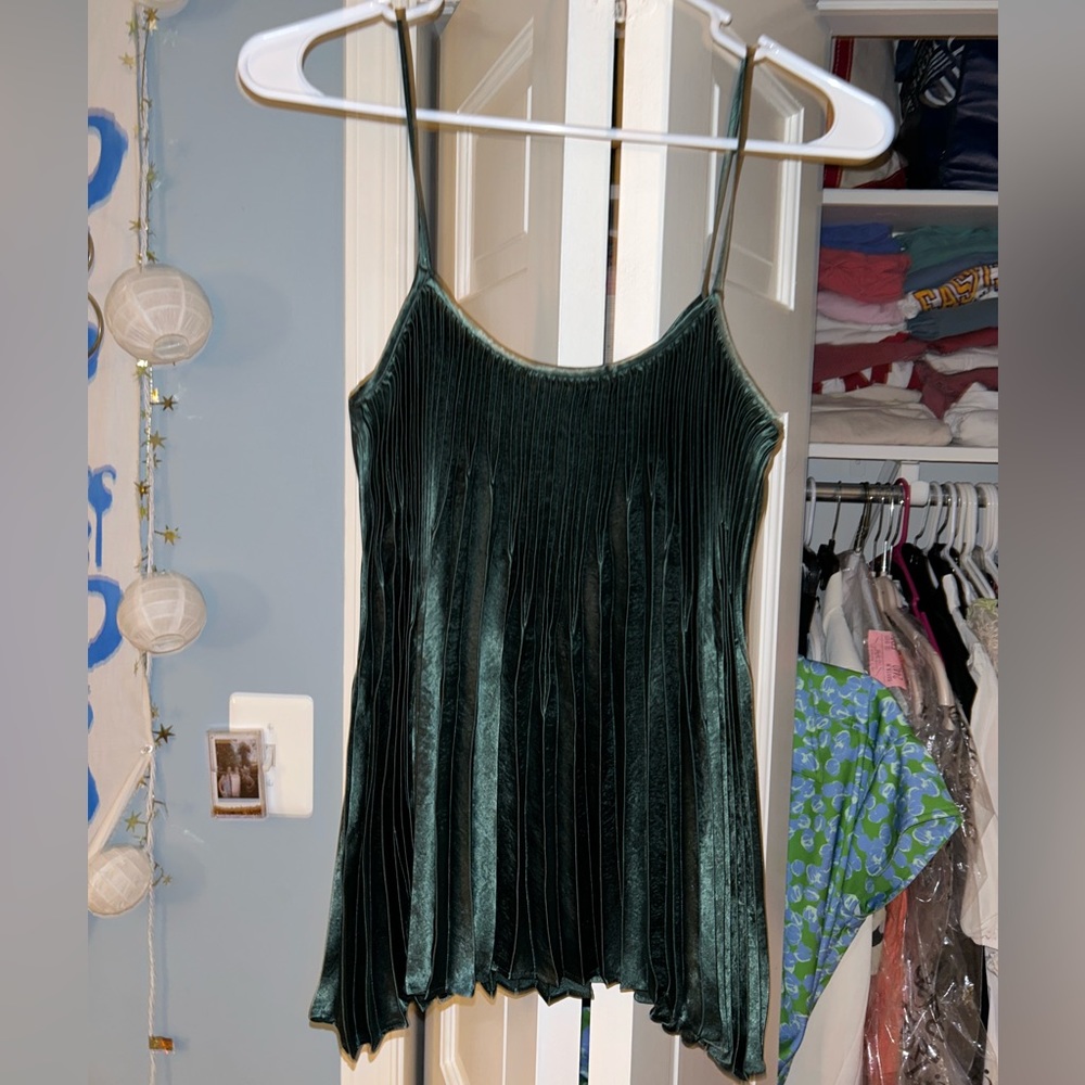 Vince Dark Green Pleated Cami Top
